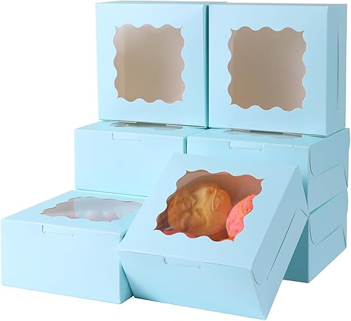 100 pcs 6x6x3 Inches Small Cake Box with Window, Bakery Pastry Cookie Boxes, Mini Pie for Pastry,Dessert,Strawberries,Chocolates, Cupcakes with paper stickers (Brown) - Poueer