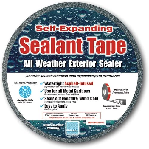 5-Pack - All-Purpose Foam Sealant Tape for Windows, Doors, & Metal Roofs/Buildings - EMSEAL AST, 3/8 in Thick (expands to 1 1/2 in) x 1 in Wide, 4-Meter Reel - Poueer