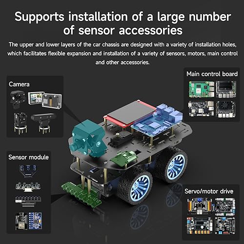 Yahboom Smart Chassis Car 2WD Kit with 520 Encoder Motor,Aluminum Alloy Frame,with Expansion Board Driver,for DIY Educational Robot Car Kit(Unassembled) with Battery - Poueer