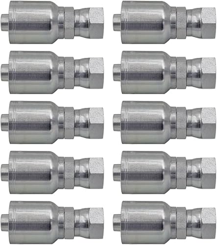 1/2' Hose x 1/2' JIC 37 Degree Female Hydraulic Hose Ends Crimp Fitting Compatible with Parker 43-Series | FJX-08-08-43 (10-PACK) - Poueer