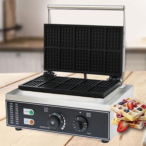 10 Molds Waffle Maker,110V Mini Waffle Maker,Nonstick Waffle Iron with Adjustable Time & Temperature Control for Bakeries, Restaurants (10 Molds Waffle) - Poueer