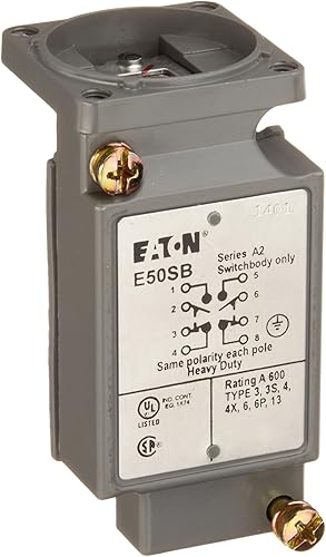 Eaton E50SB Heavy Duty Limit Switch Body, Panel Mounting Type, Double Pole, Full Size, 4PST-2NO/2NC Contacts - Poueer