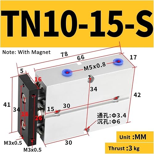 Cylinder Double Rod TN10 Cylinder Diameter 5/10/15/20/25/30/35/40/50/60/70/80/90/100/125/150mm Stroke Aluminum Alloy(TN10-25S) - Poueer