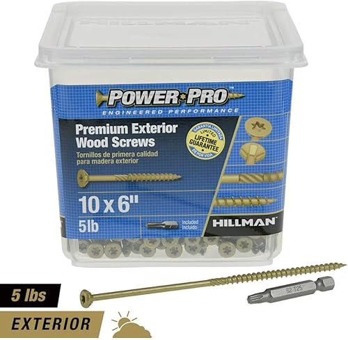 Power Pro 48618 Wood Screws, #10 x 6', Premium Outdoor Deck Screws, Rust Resistant, Epoxy Coated Bronze, 5lb Tub, 177 pcs - Poueer