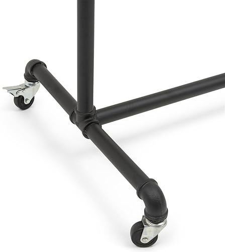 Displays2go, Industrial Pipe Clothing Rack, Metal Construction, Floor Standing Design – Black Matte Finish (AF2134RMTE) - Poueer