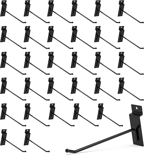 unp POETISKE Slatwall Hooks 32PC 6 Inch Slatwall Accessories Slatwall Panel Hooks Garage Organization Slat Wall Hooks Heavy Duty Pegboard Gridwall Hooks Display Hooks for Retail Black - Poueer