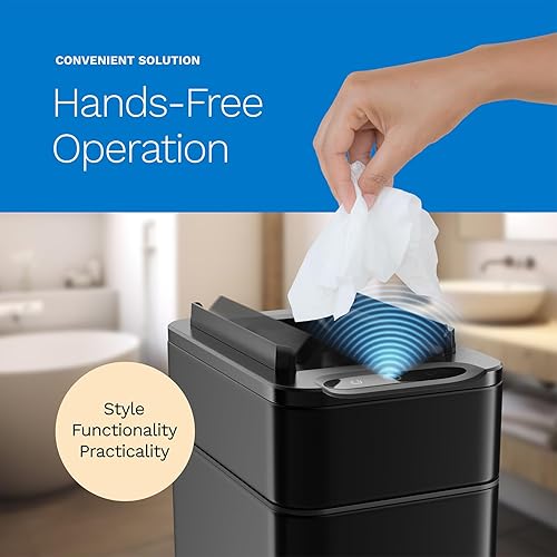 hOmeLabs - 13 Gallon Kitchen Trash Can - Retractable Automatic Sensor Butterfly Lid, Space-Saving Design, Easy to Clean, Battery-Operated with Batteries Included - Stainless Steel - Poueer