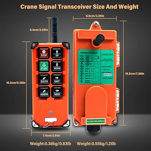F21-E1B Crane Industrial Remote Control 8 Button Industrial Wireless Remote Control 2 Transmitters Radio Remote Control 12V-440V Hoist Lift Controller (2 Transmitter + 1 Receiver Orange) - Poueer