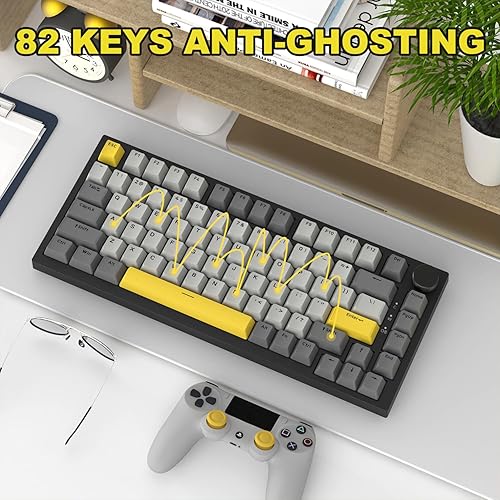 ATTACK SHARK X820ULTRA Wireless Gaming Mechanical Keyboard with TFT Smart Display&Knob,Side Printed PBT,Gasket Mounted 75% TKL Keyboard,BT5.0/2.4GHz/USB-C,RGB Backlit（White Contour,Shark Switch - Poueer