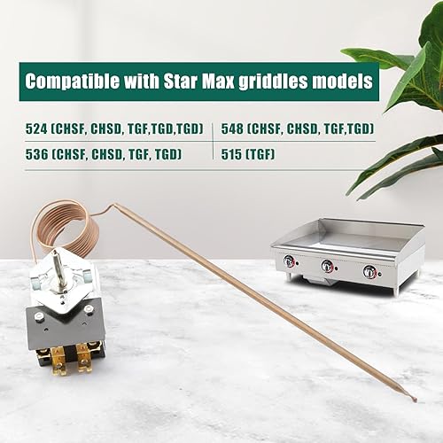 YUXIVCNE Upgraded SA-465-36 Electric Griddle Thermostat Control SA-100-450 Compatible With Star Max Griddle 2T-Z5958 MFG 2T-Z5958 MFG Z5958 Thermostat Replacement for AllPoints 46-1368, Temp 100-450F - Poueer