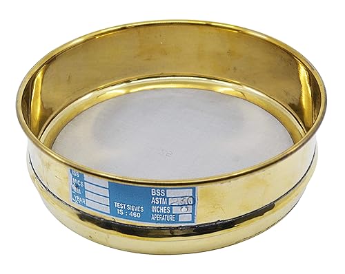 Test Sieve, 8 Inch - Full Height - ASTM No. 230 (63µm) - Brass Frame with Stainless Steel Wire Mesh - Eisco Labs - Poueer