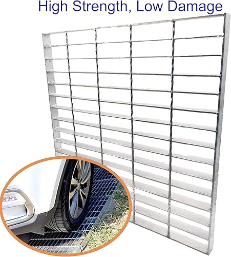 Galvanized Steel Drain Grate with Base, 16x16 Outdoor Drain Cover and Frame, B Class Sewer Grate with Lip, Durable Heavy Duty Channel Grate, Sliver Square Drainage Grate Driveway - Poueer