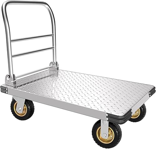 Platform Truck Cart, Foldable Push Cart Dolly w/Five 360° Swivel 6'' Wheels, 1600LBS Capacity Heavy Duty Moving Platform Trucks Hand Cart for Groceries, Garage, Warehouse (43' L x25 W) - Poueer
