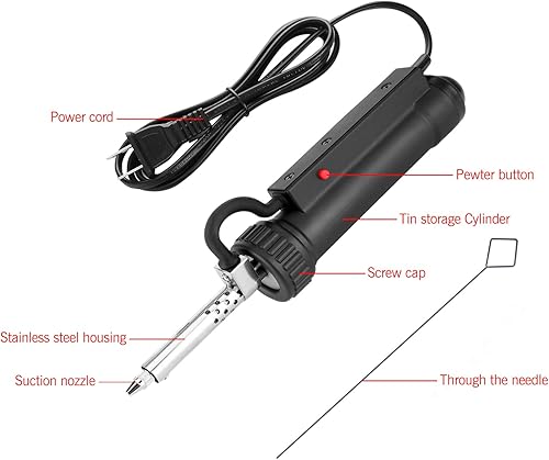 Solder sucker,Automatic Desoldering Pump Vacuum, Electric Solder Tin Sucker, Electric Desoldering Pump Automatic Vacuum Solder Sucker US Plug AC 110V 30W with 3 Soldering Suction Tips - Poueer