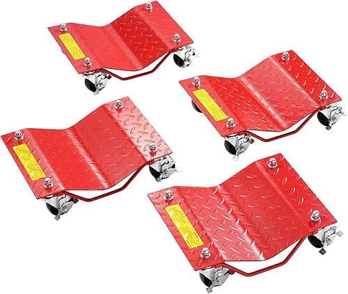 VEVOR Wheel Dolly, 8000 lbs Capacity Heavy-Duty Steel Car Mover, Wheel Dolly Car Tire Stake Set with Brakes, Vehicle Moving Cart Moving Cars, Trucks, Trailers, Motorcycles, and Boats, Set of 4, Red - Poueer