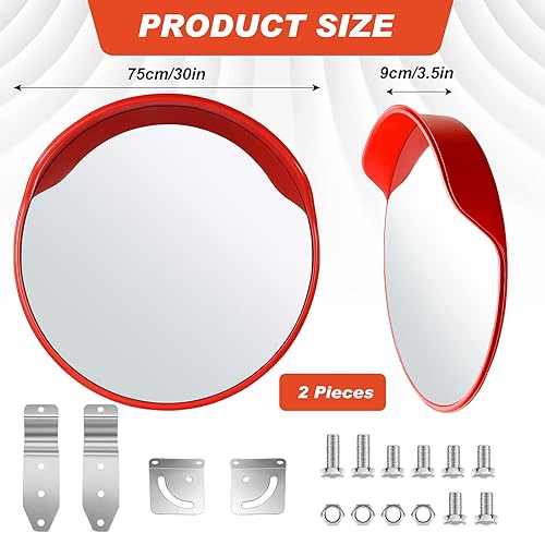 2 Pcs 30' Safety Convex Mirror Traffic Mirror Outdoor Indoor Driveway Street Corner Mirror Security Blind Spot Mirror for Road Garage Parking Lot Warehouse, Tear off The Protective Film Before Use - Poueer