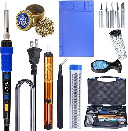 YIHUA 928D-III Soldering Iron,110W High Power, Fully Digital Display °F /°C- Temperature Control Soldering Tool, Accurate 194~896°F, with ON/OFF Switch, Iron Tip, Brass Wool, Automatic Sleep Mode - Poueer