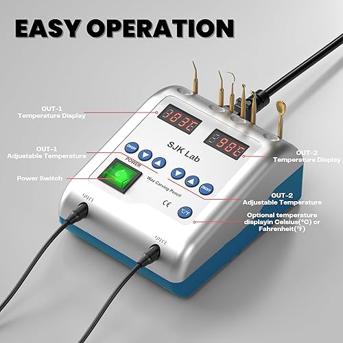 Dental Wax Pen Knife, Electric Wax Carving Pen Tool, Hand Wax Engraving Machine, 6X Copper Tips, 2X Pen, LED Display for Dental Lab Hobbyists Jewelry Wax Carver, 122F-392F - Poueer