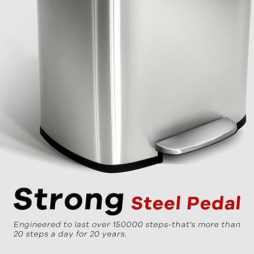 Trash Can, Garbage Can 13 Gallon/ 50L Stainless Steel Metal Bathroom Step Waste Bin for Home and Kitchen Waste and Recycling,Pink - Poueer