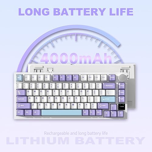 ATTACK SHARK X820ULTRA Wireless Gaming Mechanical Keyboard with TFT Smart Display&Knob,Side Printed PBT,Gasket Mounted 75% TKL Keyboard,BT5.0/2.4GHz/USB-C,RGB Backlit（White Contour,Shark Switch - Poueer