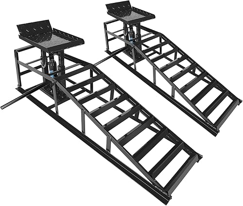2 Pack 5T 10000lbs Hydraulic Car Ramps Low Profile Car Lift Service Ramps Truck Trailer Garage Lift Height Range 9.8' to 15' Hydraulic Vehicle Ramps Black - Poueer
