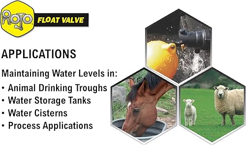 Jobe Valves J-RJV0075HF Rojo High-Flow Low-Pressure Float Valve, 4.9'-Wide Float, 3' Extension Arm, 20L/Min, 75PSI, 3/4' NPT Inlet, Yellow/Black - Poueer