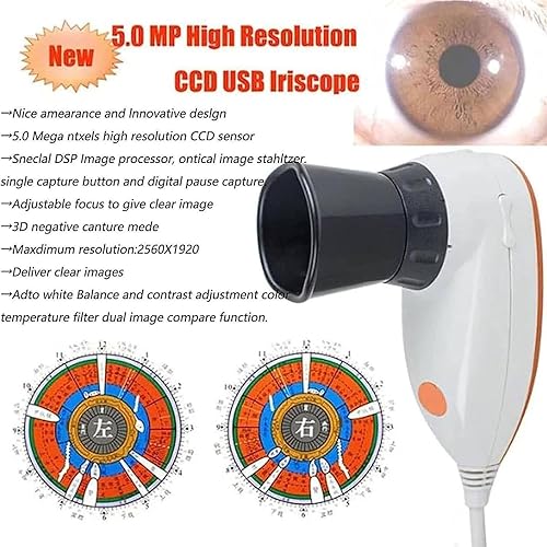 Iriscope Iridology Camera, 5.0 Mp USB Iris Analyzer Iridology Camera, 5.0m Pixels USB Left/Right Lamp Analyzer/Analysis Iridology Camera with Pro Iris Software - Poueer