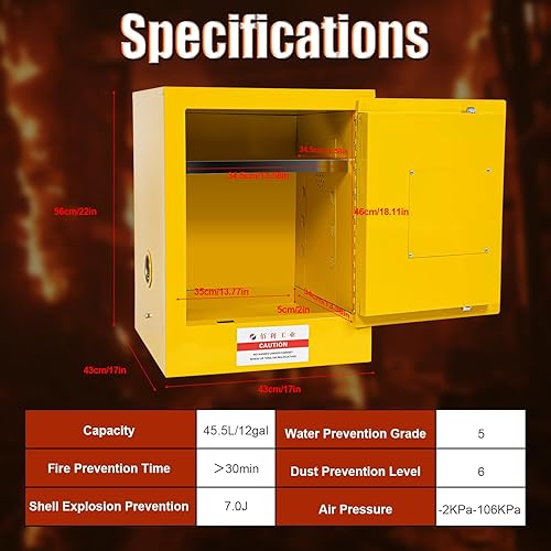 12 Gallon Steel Safety Storage Cabinet Adjustable Shelf 1 Door Manual Flammable Countertop Safety Storage Cabinet - Yellow - Poueer