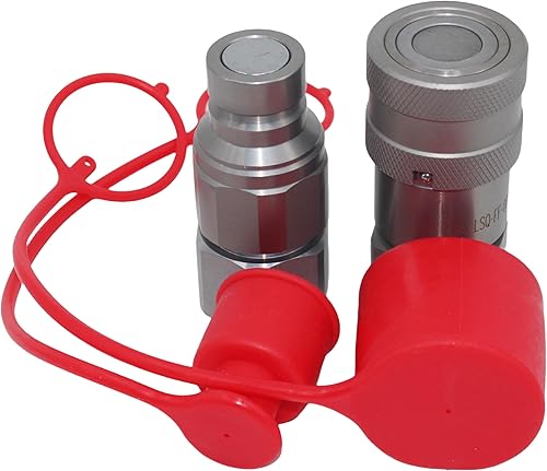 1/2'' NPT Flat Face Hydraulic Quick Connect Coupling Set Skid Steer Loader Quick Disconnect Coupler with Dust Caps ISO12.5 - Poueer