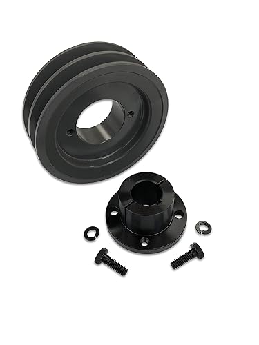 Double Groove 4.75' Cast Iron Electric Motor ' H ' Pulley/Sheave, Bushing Included, for 3/8' and 1/2' Top Width 3L/A/AK/4L/4LK Section V Belt, 2 Groove (7/8' Shaft / 0.875 Bore, 2AK49H) - Poueer