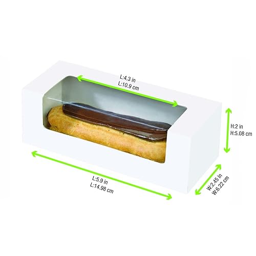 PacknWood 210CCLAIR - Rectangle Paper To Go Box - Windowed Box for Sandwich, Eclair, Macaron, & Hotdog - Recyclable Takeout Container Boxes - (Case of 250) (5.9' x 2.4' x 2’’) - Poueer