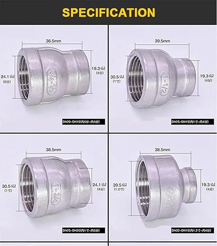 BSPT Female Reducer Coupler 1/8 to 4' 304 Stainless Steel Pipe Fitting Connector 1PC(2-1/2 x 1-1/4 Inch) - Poueer