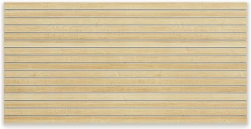 Displays2go, 96”w x 48”h Slatwall Store Panel, Melamine Construction, 15 Channels, 3.0” On-Center Spacing - Maple Finish (SLWLM48NAT) - Poueer