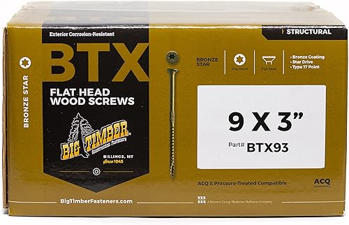 Big Timber BTX93#9 by 3-inch T-25-drive bit Bronze Star Flat Head Screws-Exterior,(2000 per Box) - Poueer