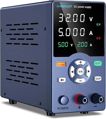 DC Power Supply, Variable Power Supply with Output Button, USB Fast Charging Port, Bench Power Supply with OCP Short Circuit Alarm, USB Output Current Display, Mute Mode (30V 5A) - Poueer
