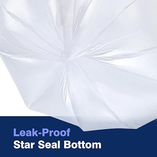 Clear Trash Can Liners, 10-15 Gallon, 24'' x 33'', Wholesale 1000 Count, High Density Garbage Bags for Bathroom, Office, Commercial and Industrial Use - Poueer