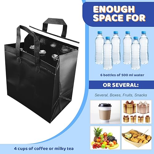Hushee 200 Pcs Insulated Take out Bags Bulk Thermal Insulation Take Away Bags Disposable 10.24x11.02x6.69 Inch for Grocery Lunch Hot Cold Frozen Food Delivery Shipping Cooler(Black) - Poueer