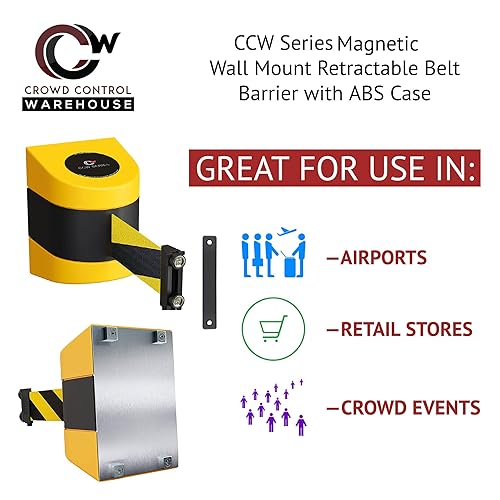 CCW Series WMB-230 Magnetic Wall Mount Retractable Belt Barrier (30 Foot Belt, Yellow with'Caution - DO NOT Enter' Black Letters Belt with Yellow ABS Case) - Poueer