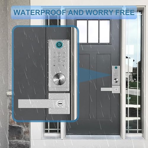 Fingerprint Smart Keypad WiFi keyless Entry Door Lock Set with Lever Handle, Electronic Biometric Front Digital Deadbolt TT Lock Set, Black - Poueer