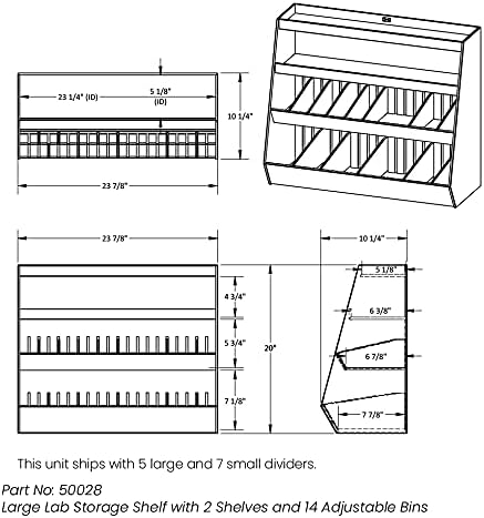 TrippNT Large Lab Storage Shelf with 2 Shelves and 14 Adjustable Bins, 23 7/8 X 20 X 10 1/4 inches WHD - Poueer