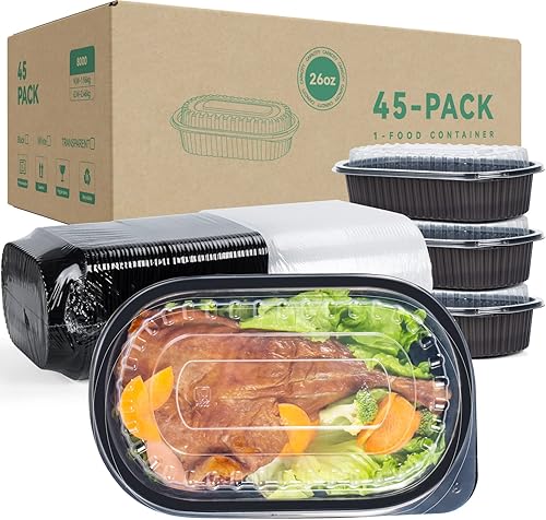 YANGRUI Take Out Containers, Shrink Wrap 45 Pack 26 oz Reusable Machine Washable Extra Thick BPA Free Meal Prep Container Microwave Freezer Safe Leak Proof To Go Boxes - Poueer