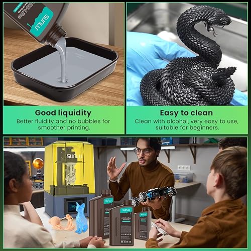 SUNLU 2 KG*2 Bottles ABS-Like 3D Printer Resin, 405nm UV Curing Photopolymer Rapid 3D Resin for 4K 8K LCD/DLP/SLA 3D Printers, Non-Brittle & High Precision & Low Shrinkage, 2000g*2, Dark Grey& Black - Poueer