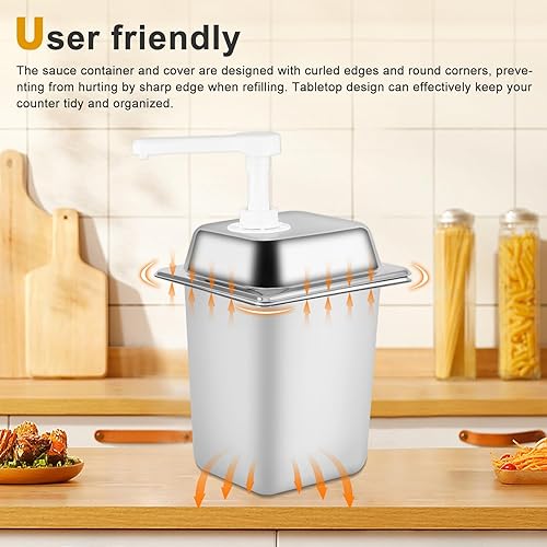 3.4Quart Sauce Pump Dispenser Stainless Steel Condiment Dispenser Pump Station Pump Dispenser for Syrup Ketchup Dressing BBQ Sauce - Poueer