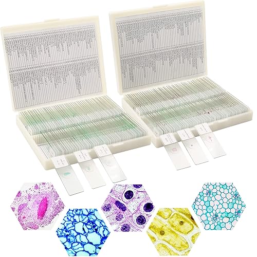 200 Packs Microscope Slides, 100 Plants & 100 Animal Tissues Includes Labels and Case for Biological Science Education - Poueer