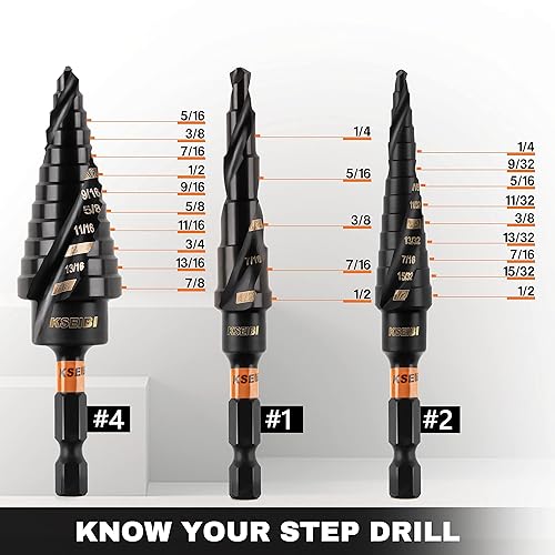 KSEIBI Unibit 3-Piece High-Speed Steel Step Drill Bit Set - for Stainless Steel, Aluminium, Wood - Poueer