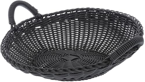 HUBERT Basket with Angled Side Black Plastic - 14 3/8 Dia x 4 3/4 H - Poueer
