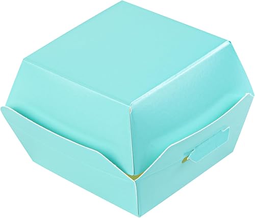 Restaurantware 2.5 x 2.5 x 2 Inch Mini Burger Boxes 100 Clamshell Food Containers - Hinged Lid Disposable Turquoise Paper Take Out Boxes Serve Sliders Or Finger Foods - Poueer
