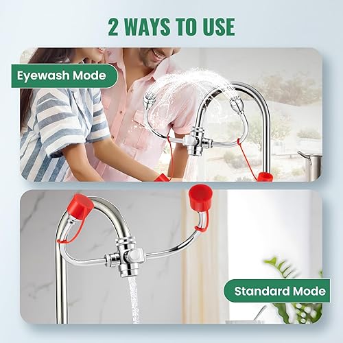 Huanyu Faucet Mounted Eyewash Station 360° Rotation Emergency Eye Wash Station Sink Attachment Adjustable Direction Eye Wash Faucet Laundry Room Kitchen with Inspection Tag 3 Adapters (Style B2) - Poueer