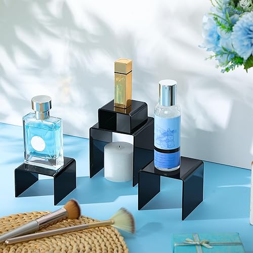 Chuangdi 20 Pcs Acrylic Display Risers, Clear Product Stand, Jewelry Display Riser Shelf Showcase Fixtures for Figure Dessert Cupcake Candy Action Showcase(Super Large Set) - Poueer