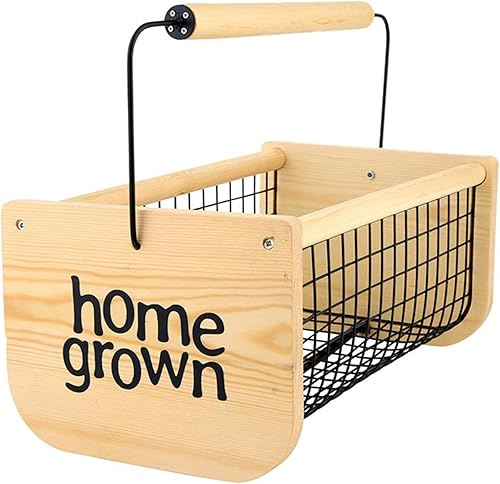 Santa Barbara Design Studio Wood and Metal Mesh Vegetable Flower Garden Harvest Basket, 16' L x 9' W x 7' H, Home Grown - Poueer